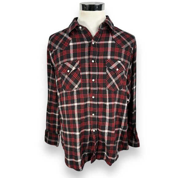Ely Cattleman Western Flannel Shirt Men’s XL Red Pearl Snap Button Up Plaid - Picture 1 of 10